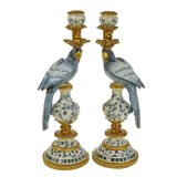 CANDLE HOLDER PARROT PAIR BLUE POLY - CANDLE HOLDERS, CANDLES